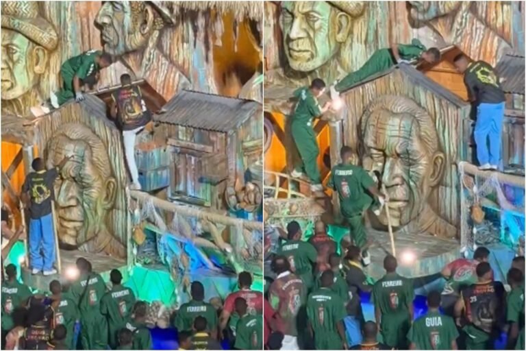 Homem cai em carro alegórico da Grande Rio na Sapucaí. Veja o vídeo