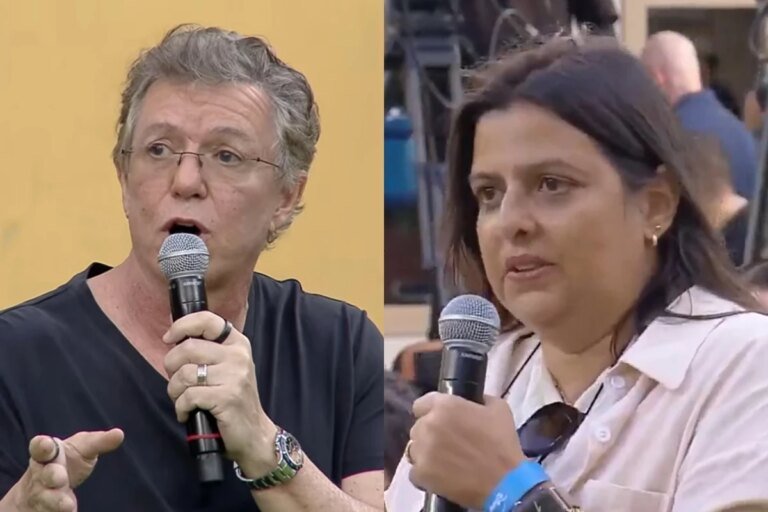 Boninho se irrita com pergunta e dá patada em Fábia Oliveira, do Metrópoles
